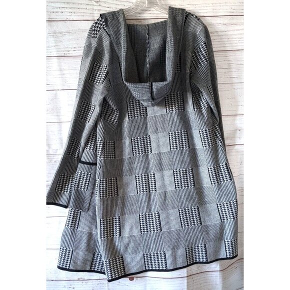 Belldini Women Houngstooth Cardigan Coat Open Front Above Knee Hooded Knit SizeL - Picture 3 of 14